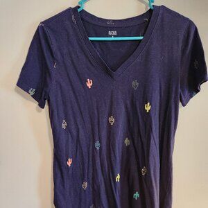 ANA Women's V-Neck T-Shirt with Cactus Print - Size Medium